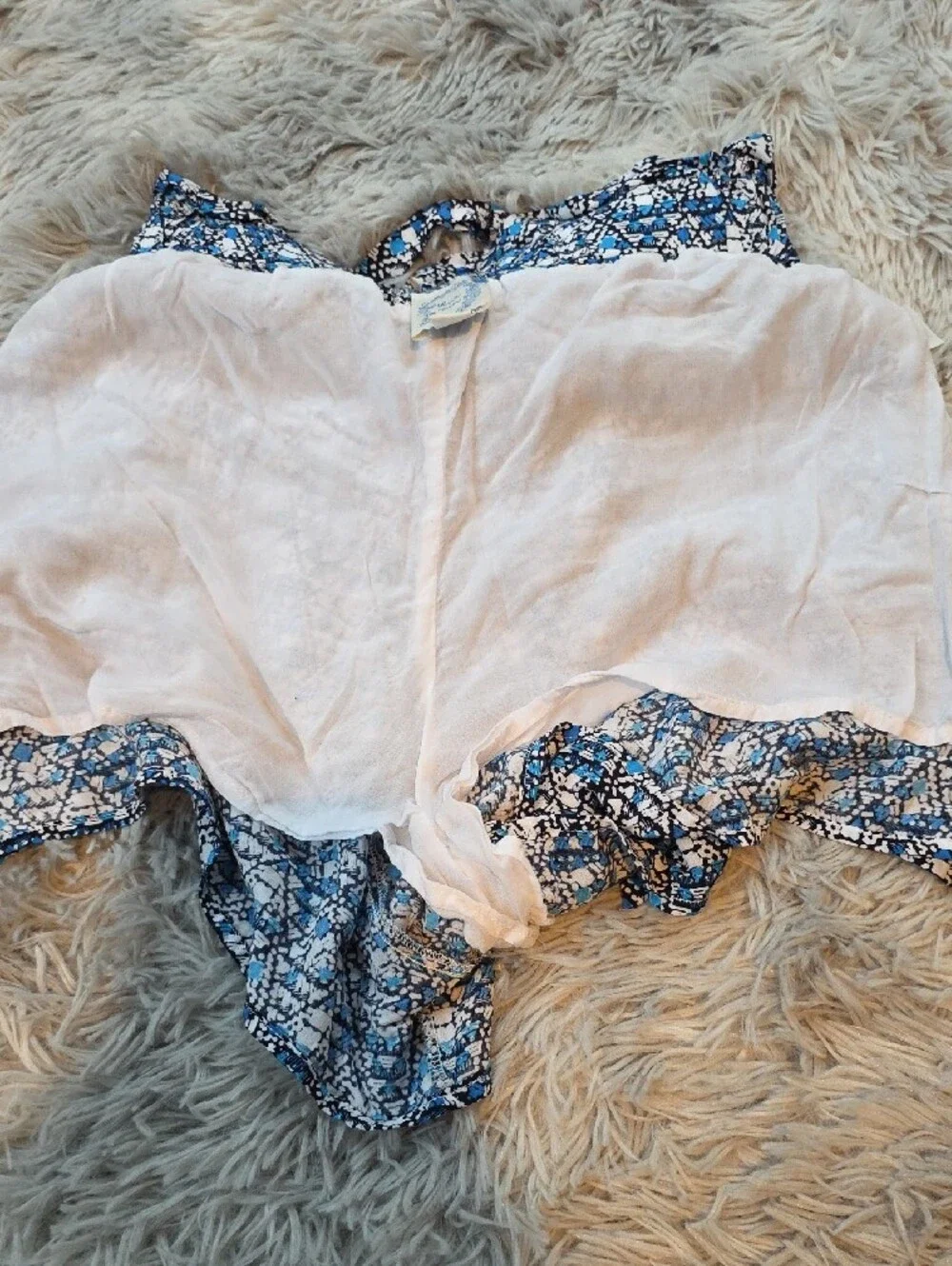 Blue Rain Blue and White Printed Elastic Waist Cargo Shorts